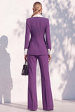 Berlin Blue Shawl Lapel 2 Piece Double Breasted Women Suits with Sleeves