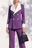 Berlin Blue Shawl Lapel 2 Piece Double Breasted Women Suits with Sleeves