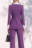 Berlin Blue Shawl Lapel 2 Piece Double Breasted Women Suits with Sleeves