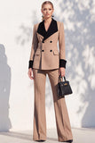 Berlin Blue Shawl Lapel 2 Piece Double Breasted Women Suits with Sleeves
