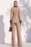 Berlin Blue Shawl Lapel 2 Piece Double Breasted Women Suits with Sleeves