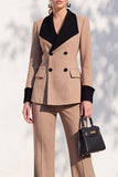 Berlin Blue Shawl Lapel 2 Piece Double Breasted Women Suits with Sleeves