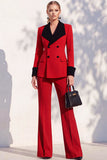 Berlin Blue Shawl Lapel 2 Piece Double Breasted Women Suits with Sleeves
