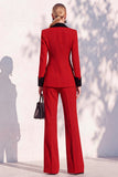 Berlin Blue Shawl Lapel 2 Piece Double Breasted Women Suits with Sleeves