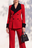 Berlin Blue Shawl Lapel 2 Piece Double Breasted Women Suits with Sleeves