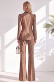 Brown Notched Lapel 2 Piece Double Breasted Women Suits with Sleeves