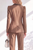 Brown Notched Lapel 2 Piece Double Breasted Women Suits with Sleeves