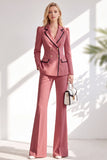Brown Notched Lapel 2 Piece Double Breasted Women Suits with Sleeves