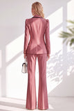 Brown Notched Lapel 2 Piece Double Breasted Women Suits with Sleeves