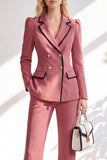 Brown Notched Lapel 2 Piece Double Breasted Women Suits with Sleeves