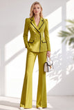 Brown Notched Lapel 2 Piece Double Breasted Women Suits with Sleeves