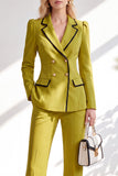 Brown Notched Lapel 2 Piece Double Breasted Women Suits with Sleeves