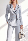 Brown Notched Lapel 2 Piece Double Breasted Women Suits with Sleeves