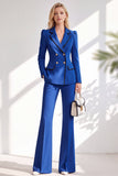 Brown Notched Lapel 2 Piece Double Breasted Women Suits with Sleeves
