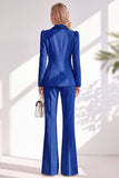 Brown Notched Lapel 2 Piece Double Breasted Women Suits with Sleeves