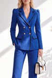 Brown Notched Lapel 2 Piece Double Breasted Women Suits with Sleeves