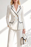 Brown Notched Lapel 2 Piece Double Breasted Women Suits with Sleeves