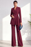 Dusty Sage Pleated 2 Piece Shawl Lapel Women Suits with Sash