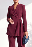 Dusty Sage Pleated 2 Piece Shawl Lapel Women Suits with Sash