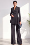 Dusty Sage Pleated 2 Piece Shawl Lapel Women Suits with Sash
