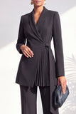 Dusty Sage Pleated 2 Piece Shawl Lapel Women Suits with Sash