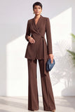 Dusty Sage Pleated 2 Piece Shawl Lapel Women Suits with Sash