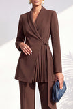 Dusty Sage Pleated 2 Piece Shawl Lapel Women Suits with Sash