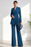 Dusty Sage Pleated 2 Piece Shawl Lapel Women Suits with Sash