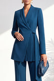 Dusty Sage Pleated 2 Piece Shawl Lapel Women Suits with Sash