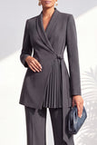 Dusty Sage Pleated 2 Piece Shawl Lapel Women Suits with Sash