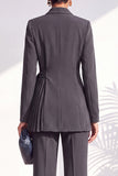 Dusty Sage Pleated 2 Piece Shawl Lapel Women Suits with Sash