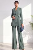 Dusty Sage Pleated 2 Piece Shawl Lapel Women Suits with Sash