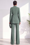 Dusty Sage Pleated 2 Piece Shawl Lapel Women Suits with Sash