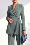 Dusty Sage Pleated 2 Piece Shawl Lapel Women Suits with Sash