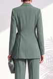 Dusty Sage Pleated 2 Piece Shawl Lapel Women Suits with Sash