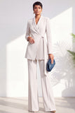 Dusty Sage Pleated 2 Piece Shawl Lapel Women Suits with Sash