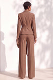 Khaki Shawl Lapel 2 Piece Women Suits with Sash