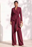 Khaki Shawl Lapel 2 Piece Women Suits with Sash