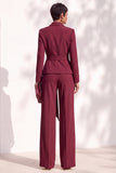 Khaki Shawl Lapel 2 Piece Women Suits with Sash