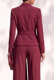 Khaki Shawl Lapel 2 Piece Women Suits with Sash