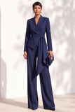 Khaki Shawl Lapel 2 Piece Women Suits with Sash