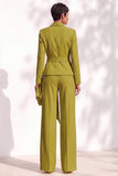 Khaki Shawl Lapel 2 Piece Women Suits with Sash