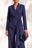 Khaki Shawl Lapel 2 Piece Women Suits with Sash