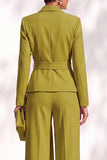 Khaki Shawl Lapel 2 Piece Women Suits with Sash