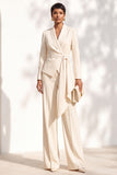 Khaki Shawl Lapel 2 Piece Women Suits with Sash