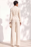 Khaki Shawl Lapel 2 Piece Women Suits with Sash