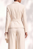 Khaki Shawl Lapel 2 Piece Women Suits with Sash
