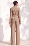 Khaki Shawl Lapel 2 Piece Women Suits with Sash