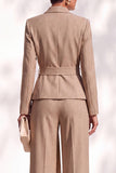 Khaki Shawl Lapel 2 Piece Women Suits with Sash