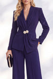 Fresh Emerald 2 Piece Ruched Women Suits with Button